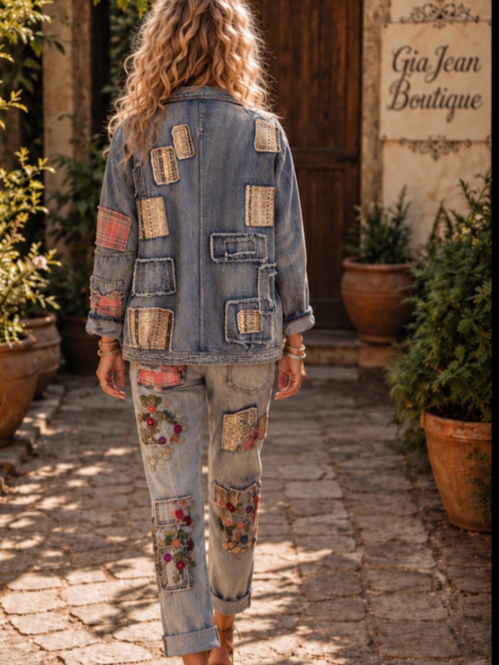 ❤️ BLUE VELVET “ BERLIN “ BLUE VELVET DENIM EMBROIDERED PATCHWORK JEAN JACKET 46 - Picture 4 of 8
